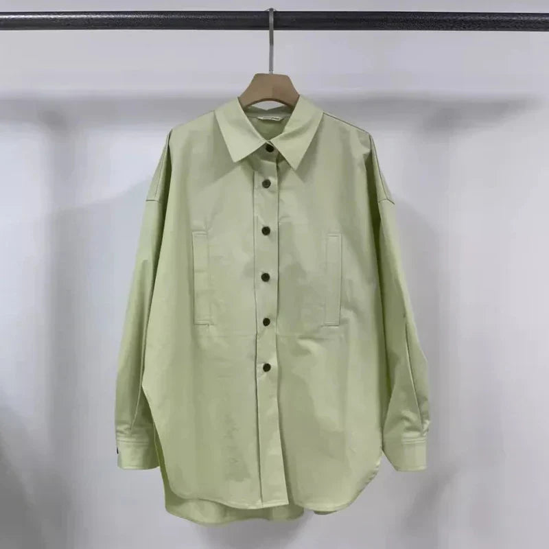 vmtvr Loose Shirts Women Light Green Casual Long Sleeves Shirt Female 2024 Spring Summer 100% Cotton Pocket Single Breasted Tops Lady