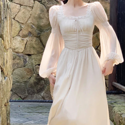 2024 Summer Elegant Fairy Midi Dress Women Causal Long Sleeve Vintage Party Dress Female Ruffles One Piece Dress Korean Chic Y2k