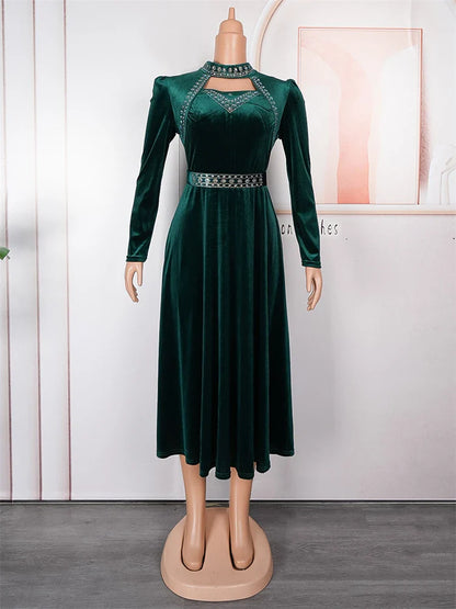 vmtvr  -  New Luxury Velvet Dresses For Women Wedding Party Prom Evening Maxi Robe Dubai African Elegant Ladies Gown Diamond Clothing