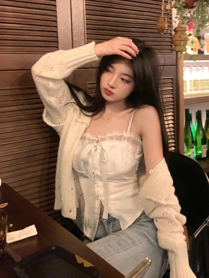 vmtvr Summer Pure Color Lace Camis Blouse Women Casual Party Elegant Sexy Crop Tops Slim Korean Style Fashion Designer Chic Vest