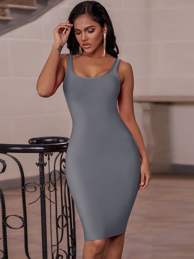 vmtvr - Elegant Sleeveless Bodycon Bandage Dress for Women  Summer Basic Green Sexy Dresses Roung Neck Evening Club Party Dress Midi