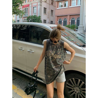 vmtvr  -  Camouflage print dress retro short-sleeved loose fashion sundress