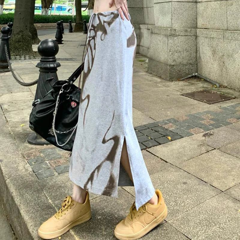 vmtvr High Waist Women Skirts Summer Korean Casual Ankle Length Skirts Female Fashion Streetwear All Match Split Skirts New