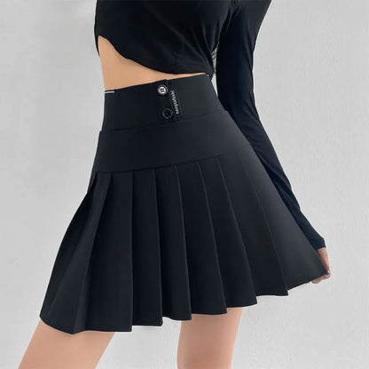 vmtvr  -  Women Pleated Skirt Y2k Black A-line Dress Stretchy High Waist Short Skirt Kawaii Streetwear Harajuku Sweet Vintage Funky Sexy