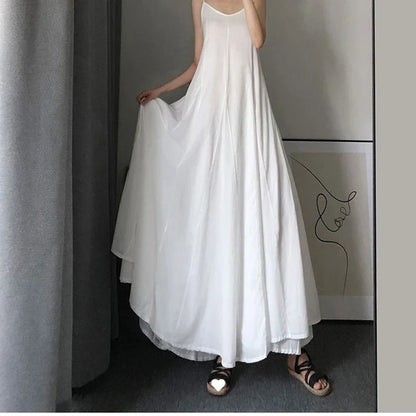 vmtvr Summer Spaghetti Strap Dress Women Fashion White Ankle Length Dress Korean Elegant Female All Match Dresses New