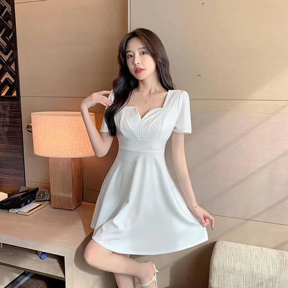 vmtvr High Waist Women Black Dress Summer Fashion Ball Gown Female Mini Dress Korean Elegant Slim Fit A Line Dresses New