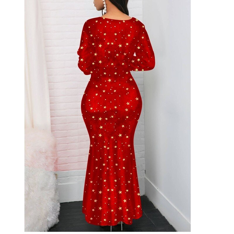 Women Maxi Dress Bodycon Evening Party Oversized Dresses Women Clothing Long Sleeve Elegant Long Dresses Printed Vestidos Mujer