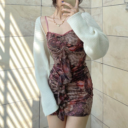 vmtvr - Karrcat Vinatge Patchwork Boho Dress Korean Style Floral Bodycon Dress Cottagecore Sundress Prom Dresses Party Festival Outfit