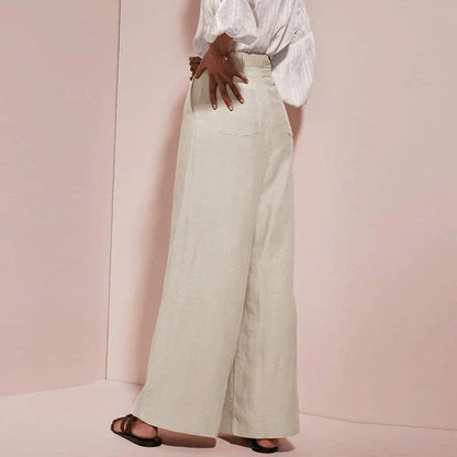 vmtvr Women 100% Linen High-Waisted Wide-Leg Pants Spring Summer Loose Slimming Casual Vintage Straight Tube Bottoms Trousers