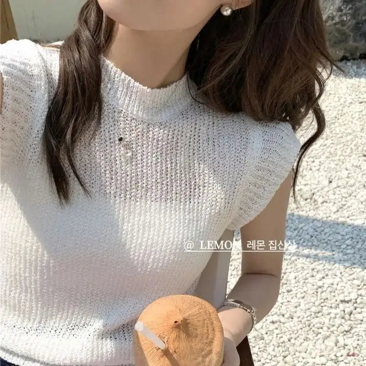 vmtvr Summer Casual Pullover Tank Women's Loose Knitted Top Gentle Bohemian Vacation Beach Hollow Out Vest Blouse Sun Protection