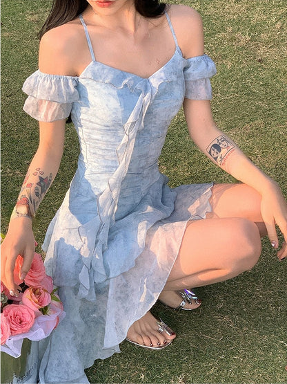 vmtvr - Chiffon Beach Style Y2k Mini Dress Office Lady Casual Sleeveless Elegant Floral Dress Woman 2023 Summer One Piece Dress Korean