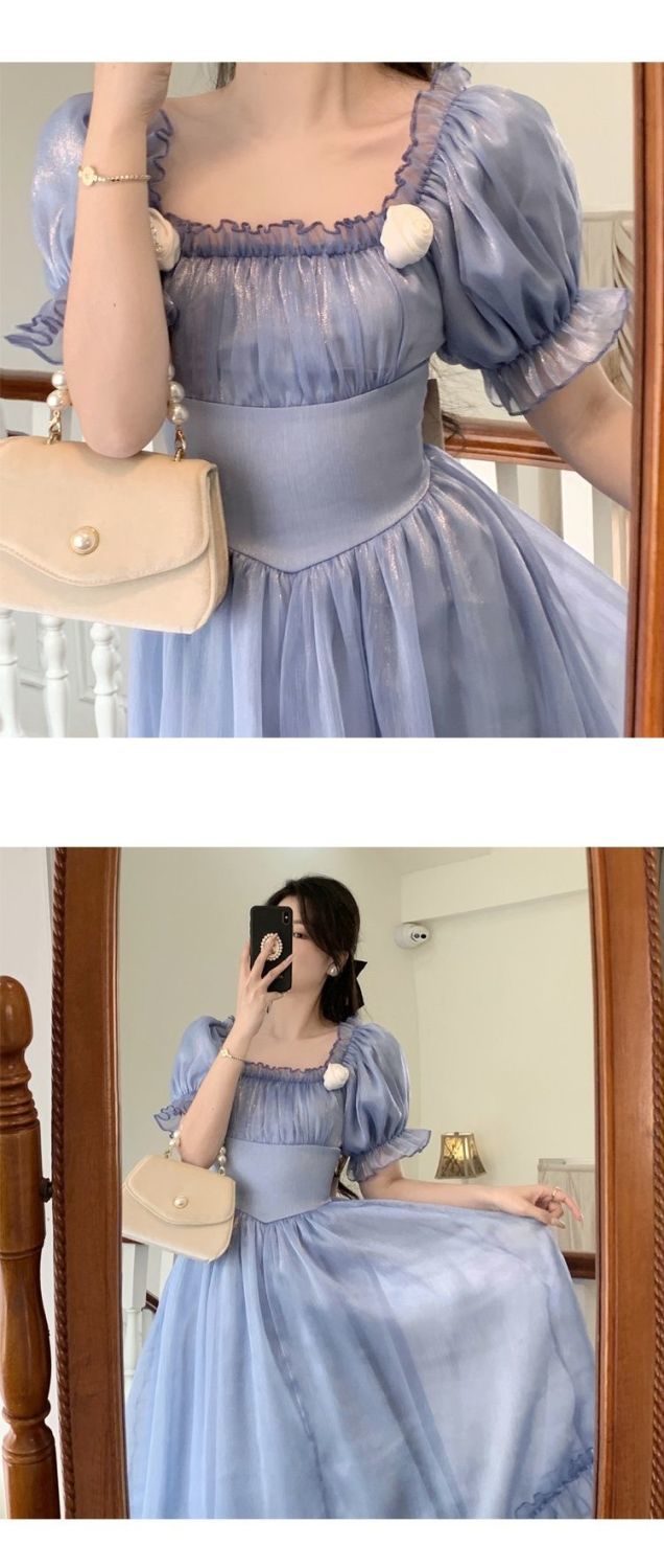 vmtvr France Elegant Sweet Dress Women Autumn Winter Vintage Eveving Party Midi Dresses Chic Korean Retro Blue Fairy Dress 2023 New