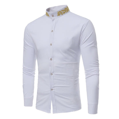 jiaabc Men Spring Autumn Shirt Social Henley Dress Shirt Fashion Long Sleeve Formal Embroidery Tops Clothing Casual camisa masculina