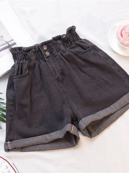 vmtvr Fashion Ruffles Oversize 5Xl Denim Shorts Women Summer Korean High Waist Wide Legged Shorts Casual Pockets Short Jeans New