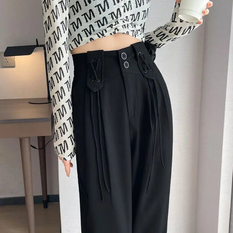 vmtvr Korean Simple Loose Woman Straight Casual Suit Pants Spring Summer New Solid Fashion Versatile High Waist Wide Leg Full Trousers