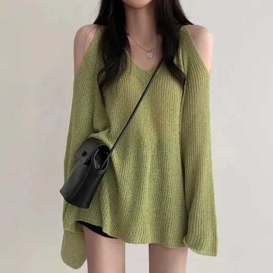 vmtvr Spring Summer Autumn Fashion Casual Solid Hollow Out Pullover Women's Soft Slim Tees Knitted Gentle Sexy Loose Sweater Top