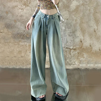 vmtvr Y2K Fashion High Waist Jeans Women Summer Casual Loose Straight Trousers Korean All Match Female Streetwear Wide Leg Pants