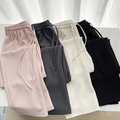 vmtvr Women High Waist Suit Pants Summer Casual Female Ice Silk Loose Wide Leg Pants Korean Fashion Office Ladies All Match Trousers