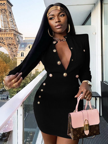 New Winter Style Sexy Long Sleeve Key Hole Button Pink Mini Women Bodycon Bandage Dress 2023 Elegant Evening Club Party Dress