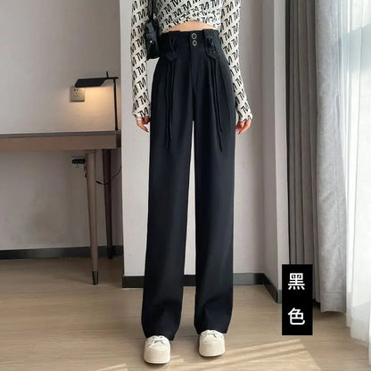 vmtvr Korean Simple Loose Woman Straight Casual Suit Pants Spring Summer New Solid Fashion Versatile High Waist Wide Leg Full Trousers