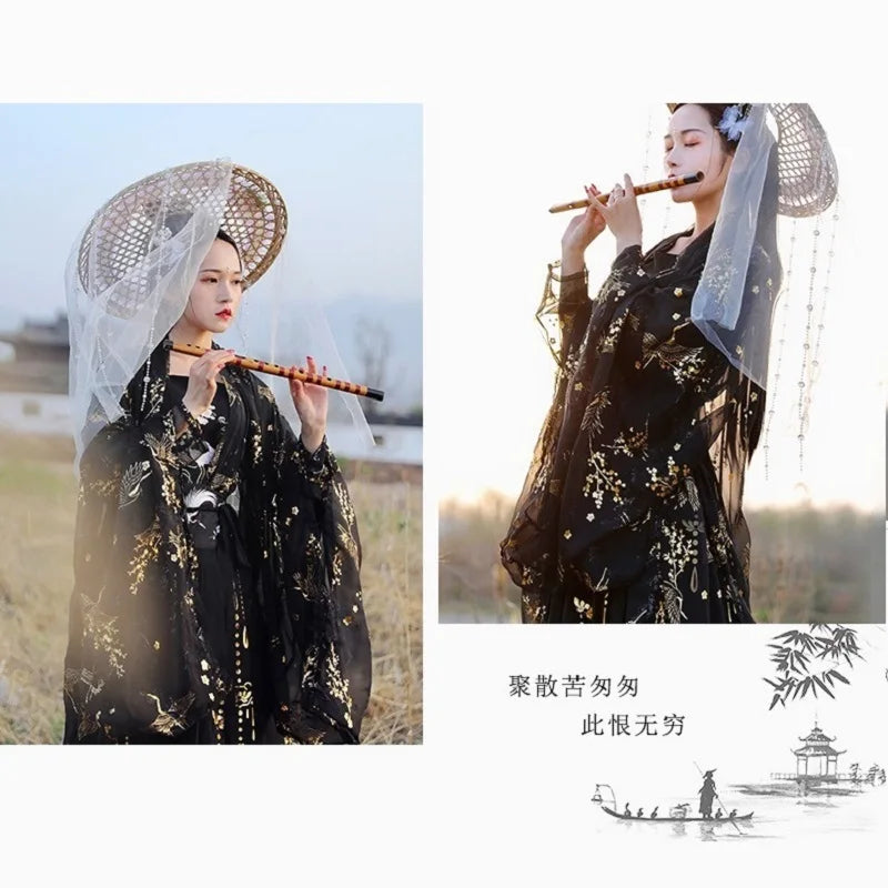 Solredo Chinese Ancient Costumes Traditional Hanfu Women's Folk Dance Clothes Retro Girl Cosplay Fairy Princess Black Dresses