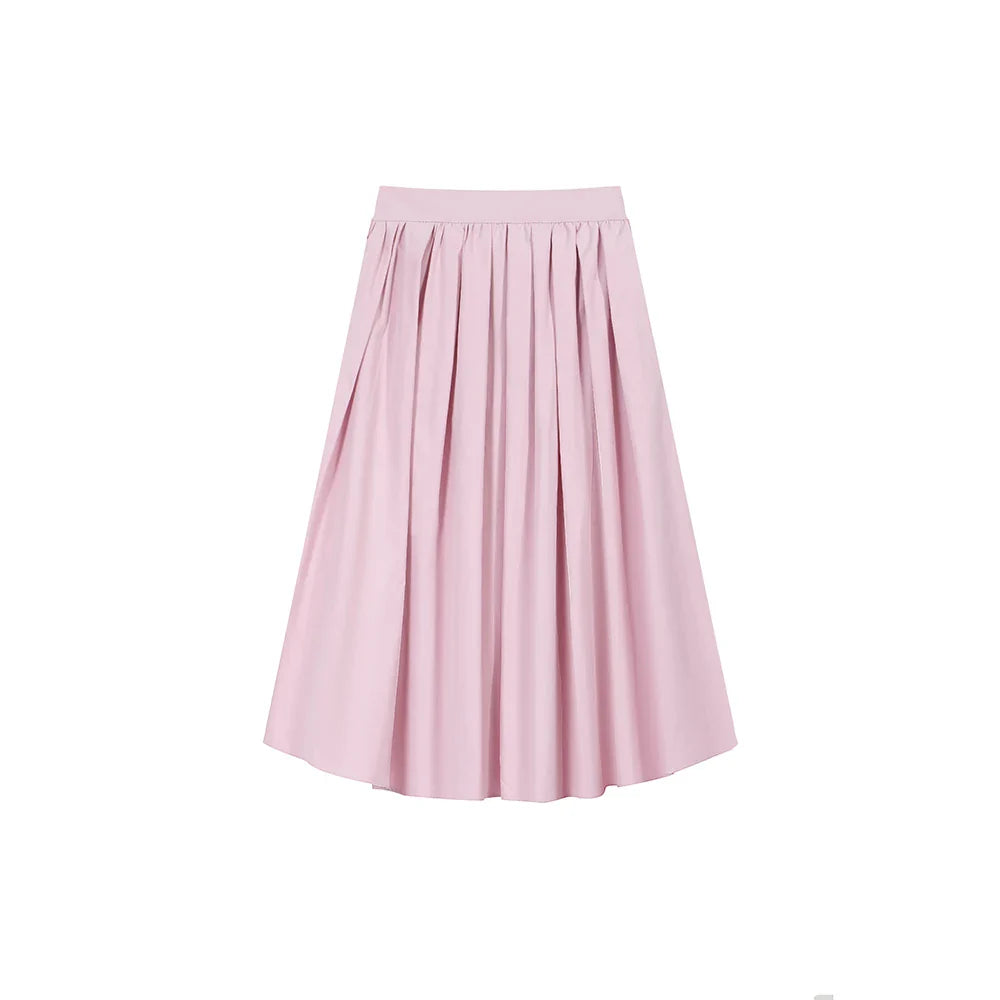 vmtvr Elegant Women Pockets Pleated Skirts For Ladies 2024 Spring Summer A-Line Loose Casual High Waist Midi Skirt SK25