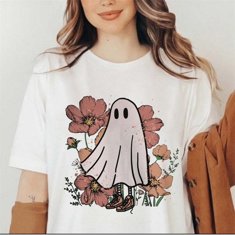 Halloween Women's Tops Halloween New T-Shirts Cute And Funny Women's Casual Women's Fashion Aesthetic Summer Short Sleeve Graphic T-Shirts