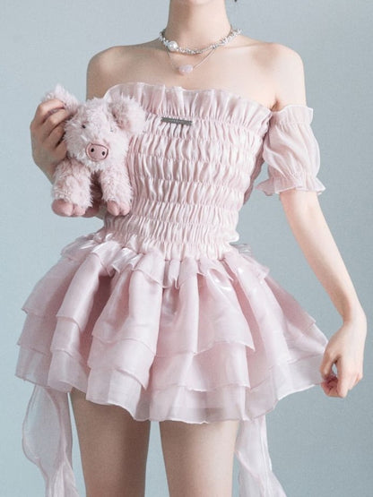 vmtvr Summer Lace Sweet Dress Women Designer Ruffle Flounce Cute Mini Dress Female Korean Fashion Elastic Skinny Sexy Party Dress 2023