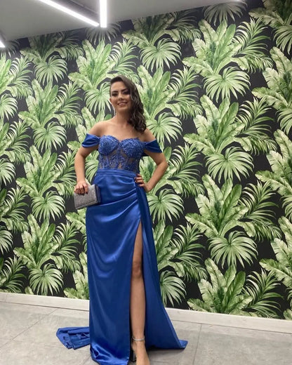 vmtvr  -  Sexy Prom Evening Dresses Long Off the Shoulder Party Dress Appliques High Split Cocktail Gown Saudi Arabia Dubai