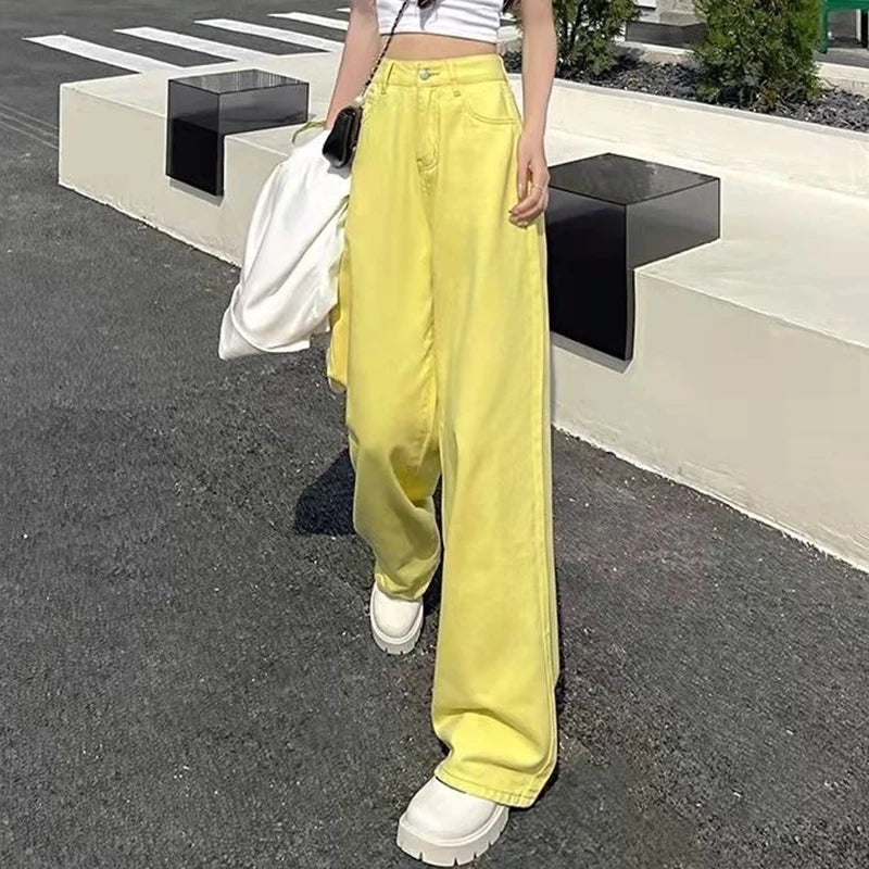 vmtvr Women High Waist Jeans Summer Casual All Match Loose Wide Leg Pants Y2K Female Korean Straight Denim Trousers New