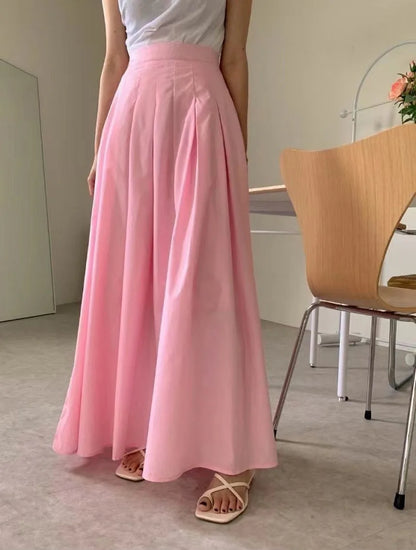 vmtvr Elegant Women Long Pleated Skirts For Female Casual Loose A-Line High Elastic Waist Maxi Skirt 2024 Spring Summer