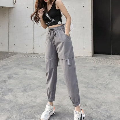 vmtvr Summer New Women Solid Haren Pants Korean Fashion Streetwear Sports Casual Thin Loose High Waist Student Joggers Cargo Trousers