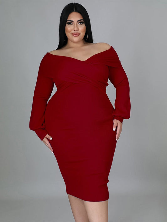 vmtvr - Elegante Sexy Backless Long Sleeve Plus Size Dress Chic Off Shoulder Party Evening Dress Vestidos De Mujer Elegantes Para Fiesta