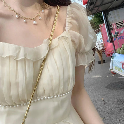 vmtvr  -  Summer Chiffon Fairy Dress Women Solid Elegant Party Midi Dress Female Casual Sweet Korean Fashion Pink Dress New Clothes