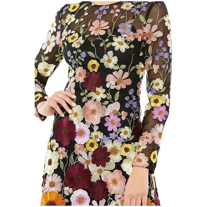 vmtvr - Fashion Flower Embroidery Mini Dress Women Elegant Long Sleeve Applique Vestidos Spring Chic Female High-quality Party Dresses