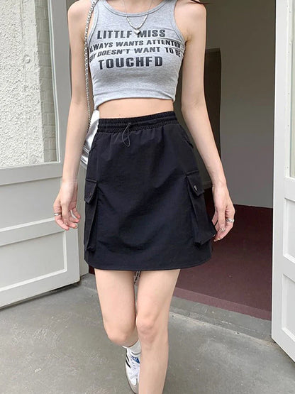 vmtvr Streetwear Cargo Skirt Women High Waist Sexy Mini Skirt Summer Pockets Harajuku Solid Design All Match Female Chic Skirts