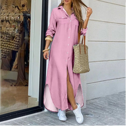 vmtvr - Casual Long Shirt Dress Autumn Women Long Sleeve Maxi Dresses Laides Turn-down Collar Office Dresses Loose Sundress Robe Longue