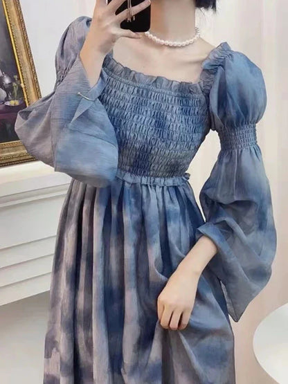 vmtvr New Women Vintage Casual A-Line Party Dress Elegant Chic Print Prom Birthday Dresses Female Spring Autumn Robe Mujers Clothes