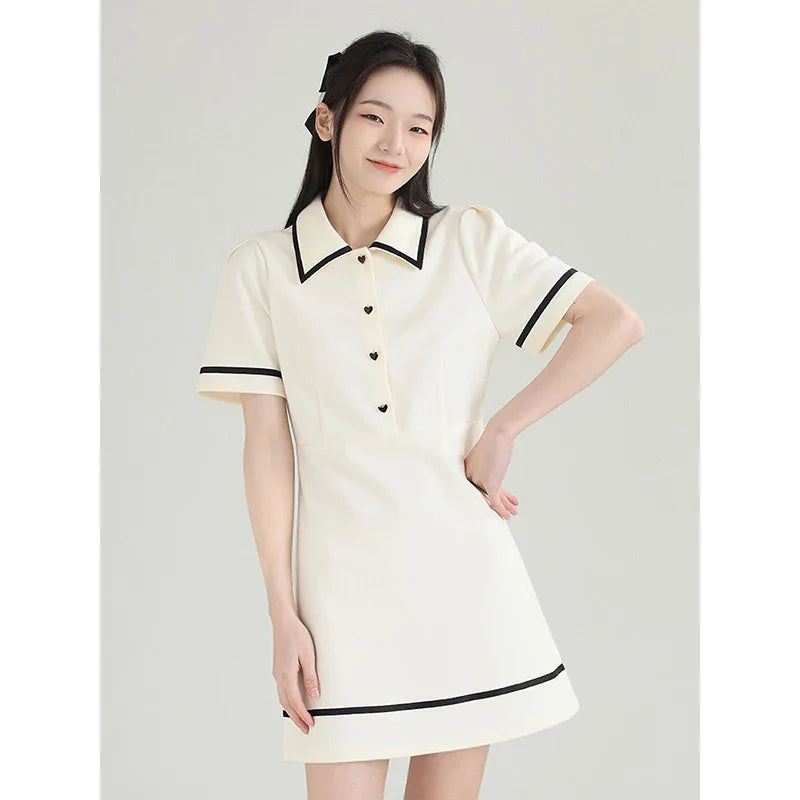 vmtvr  -  Summer Short Sleeve Polo Shirt Dress Women Fashion Preppy Style Polo Collar Clash Mini Dress Cute Solid Y2K Party Clothing