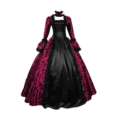 vmtvr  -  Gothic Gowns Dress For Woman Retro Floral Print Ball Gowns Women Fall Winter Party Dresses Long Sleeve Large Swing Dress Ladies