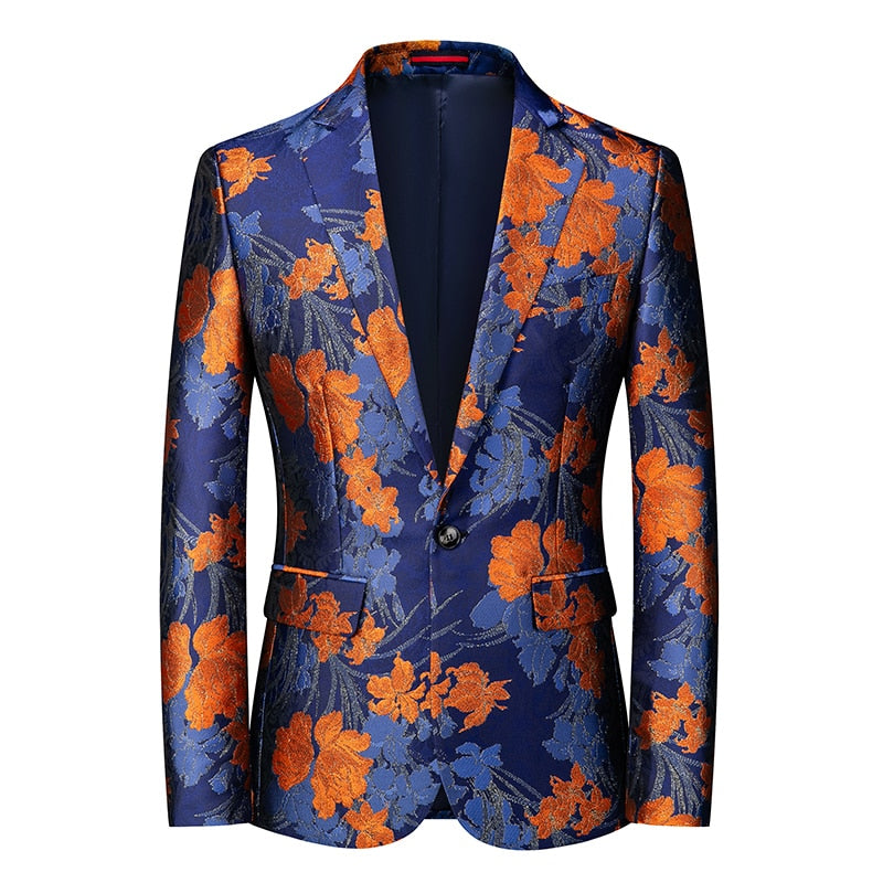 jiaabc Fashion New Men's Casual Boutique Business Wedding Host Slim Bronzing Suit Flower Jacket Dress Blazers Coat