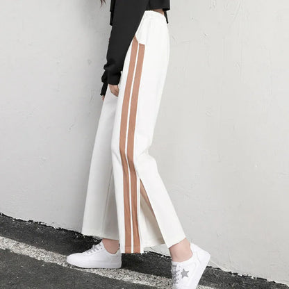 vmtvr Women Fashion Striped Pants Korean Casual Streetwear Loose Ankle Length Pants Summer All Match Female Slits Sweatpants