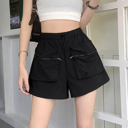 vmtvr High Waist Women Cargo Shorts Summer Fashion Streetwear Pocket Wide Leg Pants Y2K Korean All Match Female Loose Shorts New