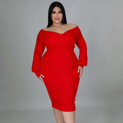 vmtvr - Elegante Sexy Backless Long Sleeve Plus Size Dress Chic Off Shoulder Party Evening Dress Vestidos De Mujer Elegantes Para Fiesta