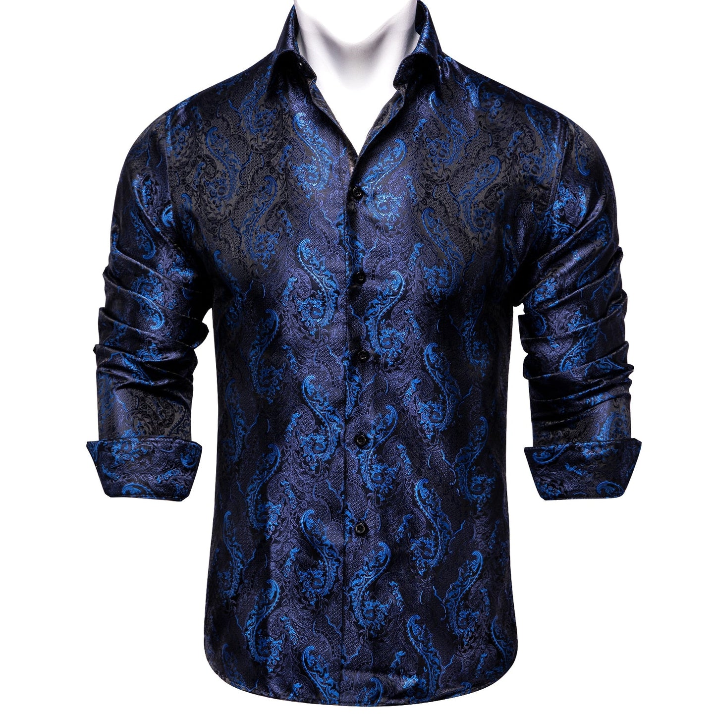 Men's Long Sleeve Black Paisley Silk Dress Shirts Casual Tuxedo Social Shirt Luxury Designer Men Clothing