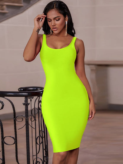 vmtvr - Elegant Sleeveless Bodycon Bandage Dress for Women  Summer Basic Green Sexy Dresses Roung Neck Evening Club Party Dress Midi