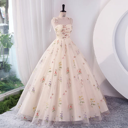 Luxury Floral Embroidery Long Prom Evening Dresses for Women 2023 Summer Elegant Suspender Mesh Party Formal Host Princess Dress