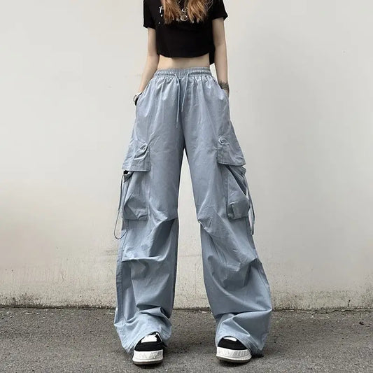 vmtvr Oversized Women Cargo Pants Hip-hop Streetwear Fashion Spring Summer Pockets Elastic High Waist Casual Sports Casual Trousers