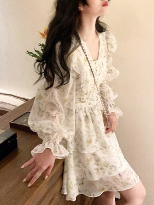 vmtvr - 2023 Spring Korean Vintage Fairy Floral Dress French Causal Bodycon Elegant Mini Dress Sweet Short Party Dress Chic Beach Style