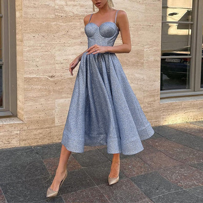 vmtvr Sexy Sling Strapless Puffy Princess Dress Fashion Sleeveless High Split Party Evening Dress Women Solid Lace Slim Elegant Dress